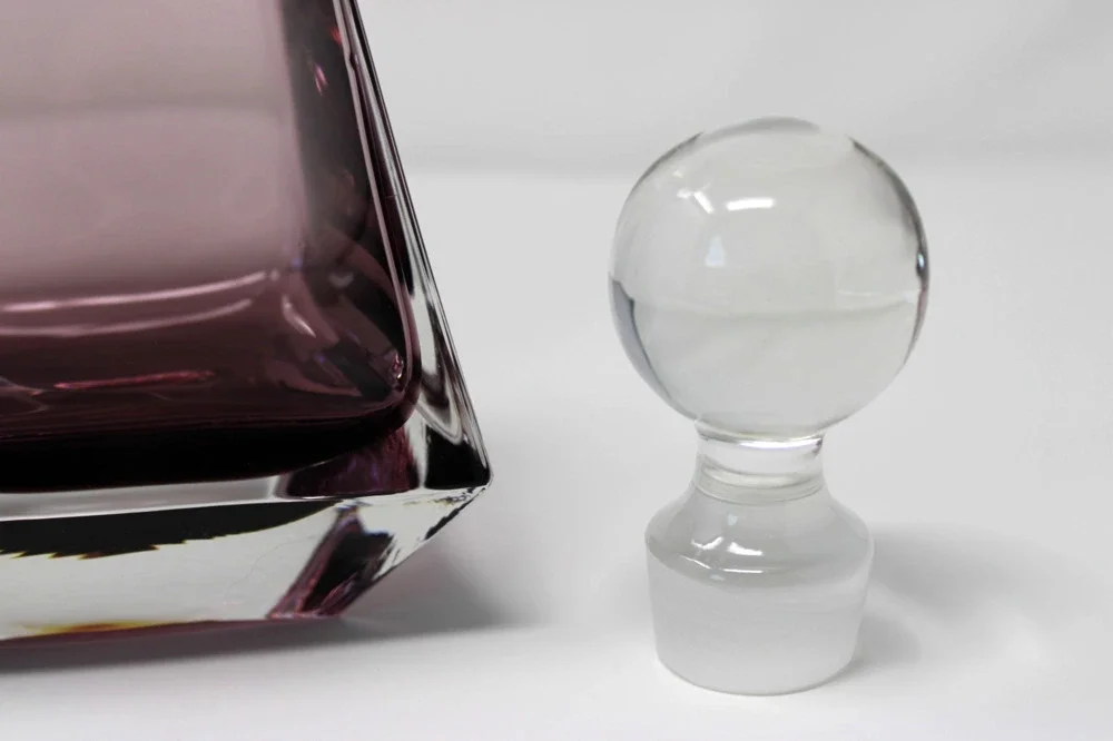 Vintage Purple Glass Decanter w/ Clear Stopper – 13” Tall, Geometric Design